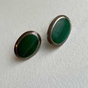 Oval Malachite & Silver Earrings